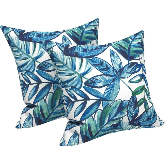 Throw Pillows, Decorative Throw Pillows , Square Pillows for Bed, Couch, Sofa and Patio Furniture, Set of 2, Leaves Ink Blue