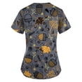 thumbnail image 3 of Top de bolsillo estampado de Halloween con cuello en V y manga corta informal a la moda para mujer gris/XL, 3 of 3