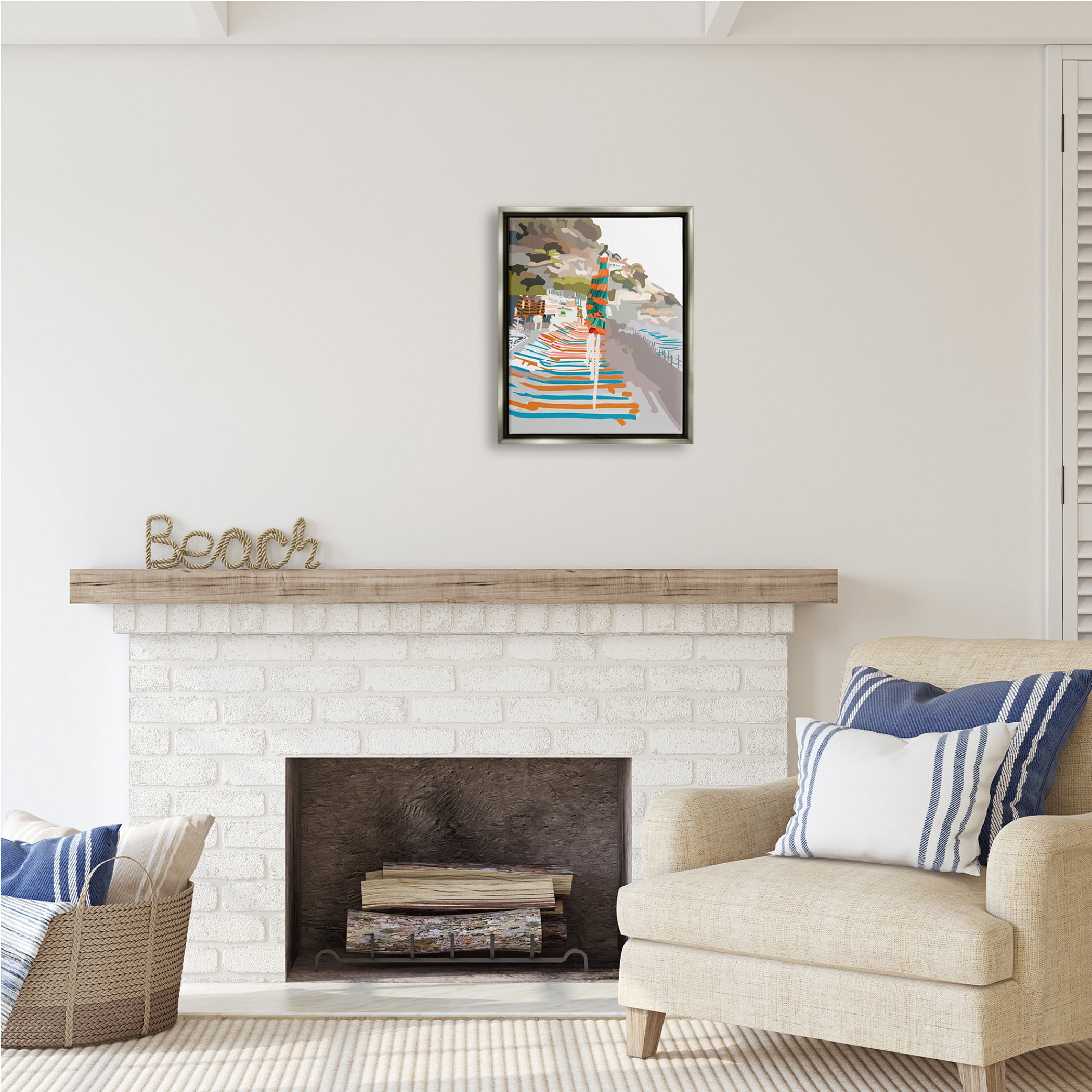 Stupell Industries Beach Vacation Coast Nature Painting Gray Floater Framed Art Print Wall Art, 17 x 21