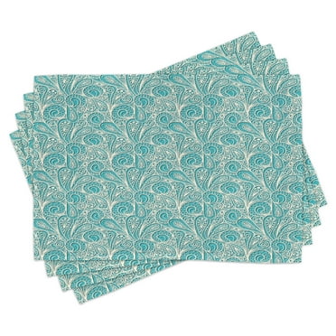 Ambesonne Teal Place Mats Set of 4, Romantic Lace Pattern, Standard Size, Teal Beige