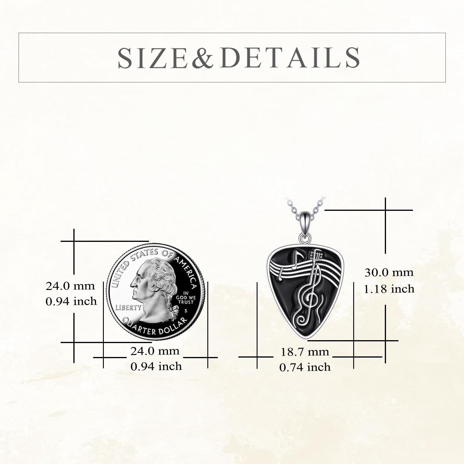 YAFEINI Guitar Pick Necklace 925 Sterling Silver Guitar Pick Holder Pendant Necklace Guitar with Music Note Pendant Jewelry for Women Men Music Lover