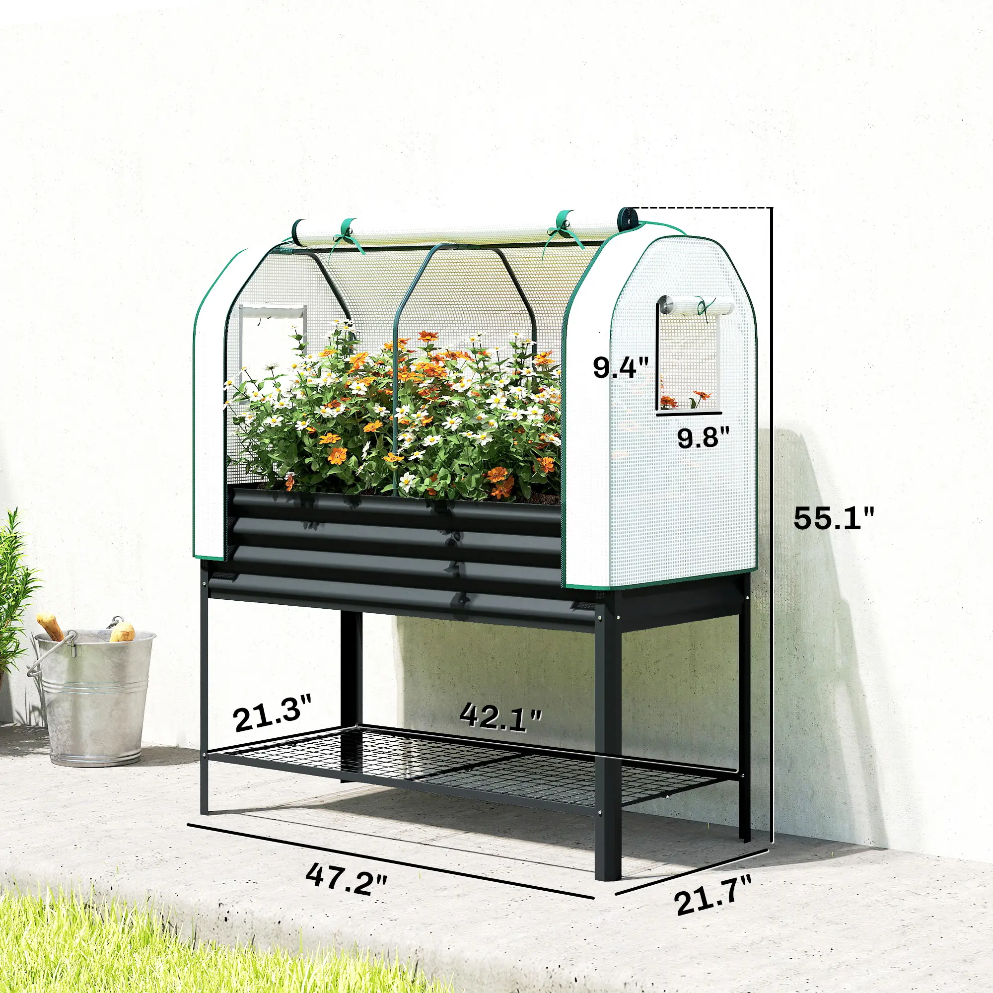 Raised Garden Bed with PE Greenhouse