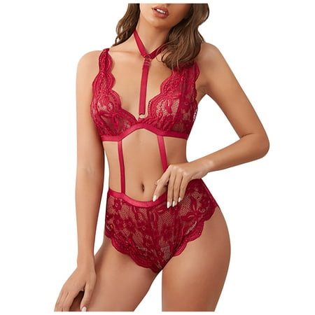 

WandatreeWomen Lingerie Lace Hollow Out Temptation Babydoll Underwear Panties Underpants Sleepwear Briefs Suit