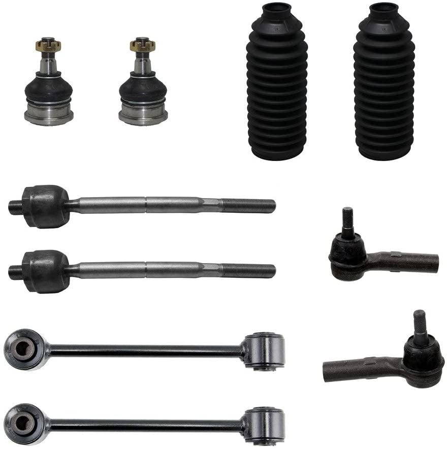 New 10-Piece Front Suspension Kit - Front Stabilizer Sway Bar End Links 2 2 Front Inner & Outer Tie Rod End Links + Front Lower Ball Joints, Tie Rod Rack Boots 2 Detroit Axle 4 All 