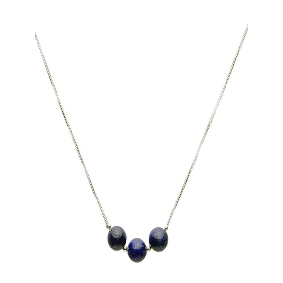 Sterling Silver Box Chain 3 Round 8mm Blue Lapis Necklace Adjustable 20" 2"