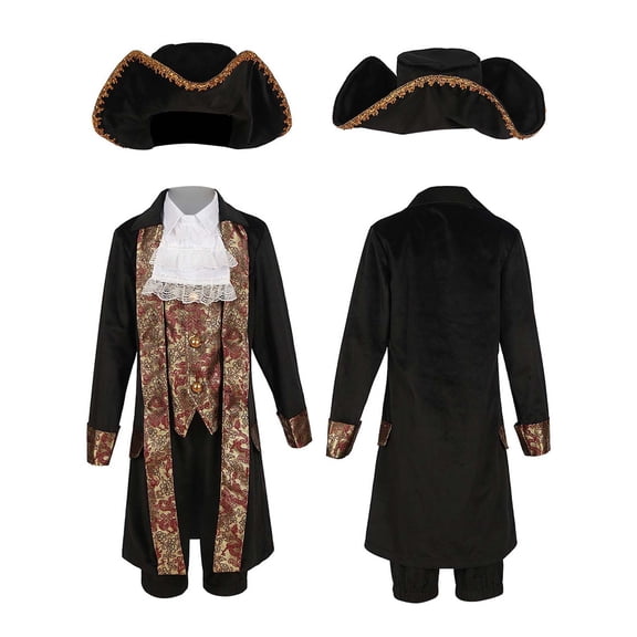 BRICH 4 Piece,Boys 18th Century Traditional Outfits Hat Tops Shorts Tie,Size 3-12 Years Black 150