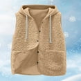thumbnail image 6 of Women's Fuzzy Fleece Vest Hooded Sleeveless Button Down Solid Color Coat with Pockets Beige L, 6 of 6