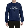 thumbnail image 2 of Wild Bobby, He Came He Saw He Conquered Inspirational/Christian Unisex Crewneck Graphic Sweatshirt, Navy, Large, 2 of 6