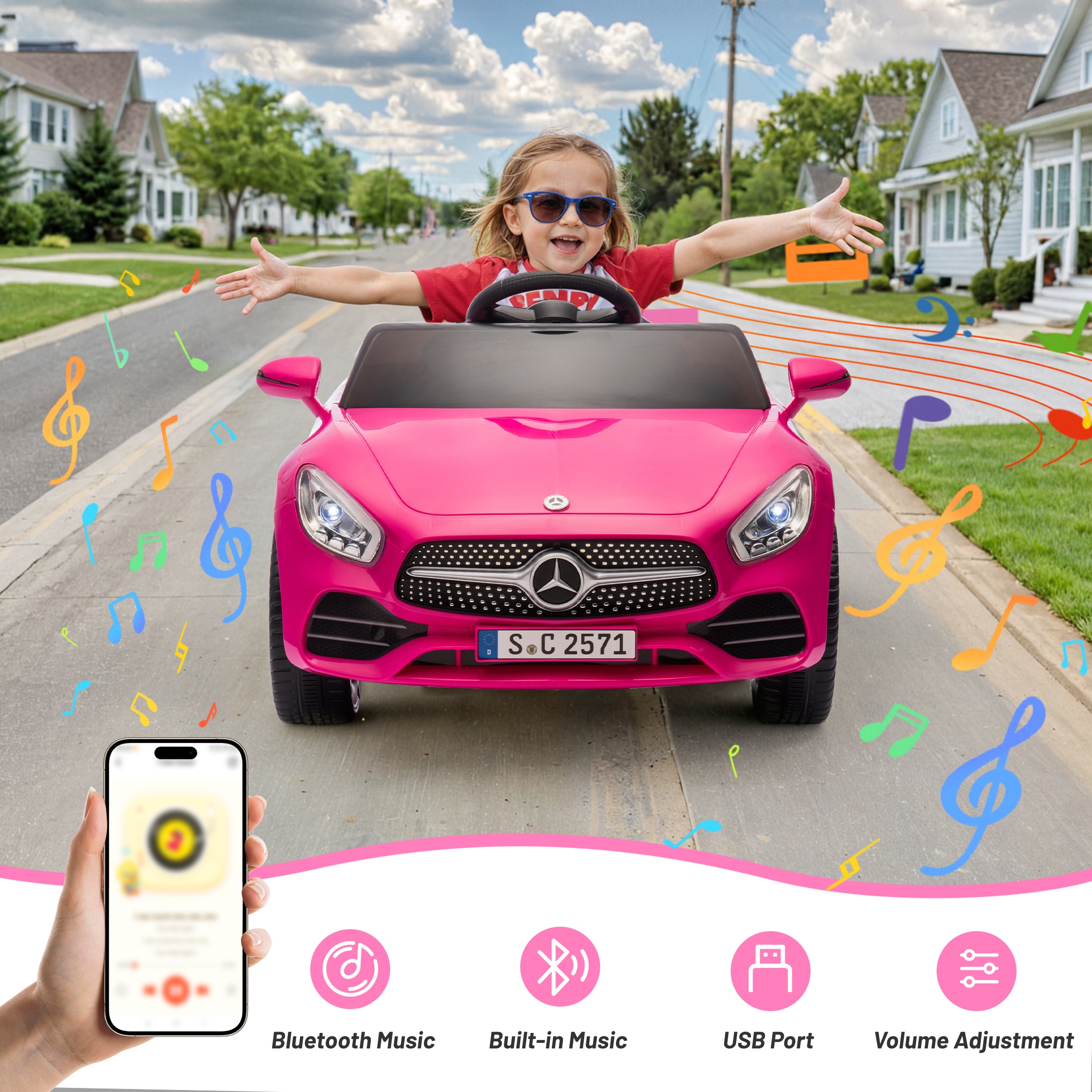 iRerts 12V Electric Ride on Cars, Ride on Building Block Toys for Toddlers with Remote Control, Electric Truck Car/Kart-Switch Freely, Bluetooth, Music, LED Lights, 4 Wheel Suspension, Rose Pink