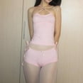 thumbnail image 1 of Women Summer Sexy Coquette 2 Piece Pajamas Sets Halter Cutout Camis Crop Tops Flower Low Waist Shorts Loungewear Fairy Outfits, 1 of 4