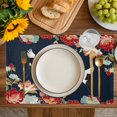 thumbnail image 4 of Navy Blue Crane Placemats Set of 12, Vintage Red Teal Spring Floral Botanical Placemats for Dining Table, Place Mats for Kitchen Tabletop, Waterproof Wipeable Dining Table Mats Set, 4 of 9