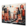 thumbnail image 2 of Designart "Orange bubble cityscape art deco II In Orange and Black"City Art Deco Metal Wall Art Orange Industrial Office Room Wall Art, 2 of 6