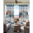 thumbnail image 4 of Green Starfish Summer Blackout Curtains, Light Blocking Print Window Curtains, Ocean Coral Conch Blue Shells Thermal Insulated Window Drapes for Living Room Kitchen Cafe 2 Panels, 55"W x 39"L, 4 of 9