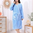 thumbnail image 4 of Kaemgyyd Robes for Women Fluffy Fuzzy V Neck Bath Robe Knee Length Bathrobe Bow Front Ladies Outfits（Sky Blue,One Size）, 4 of 7
