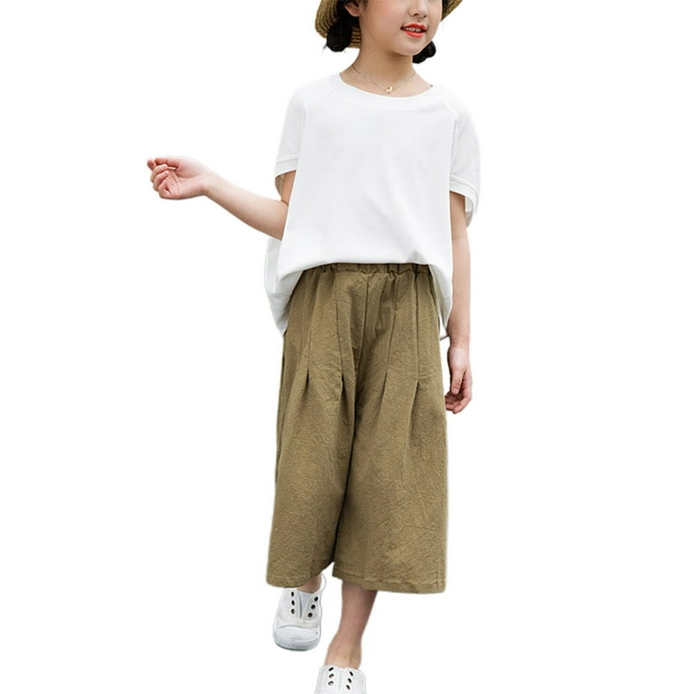 CreativeArrowy Western Style Sports Suit Two-piece Set Girls Clothes Summer  Girls' Big Children's Short-sleeved Shirt Wide-leg Pants 