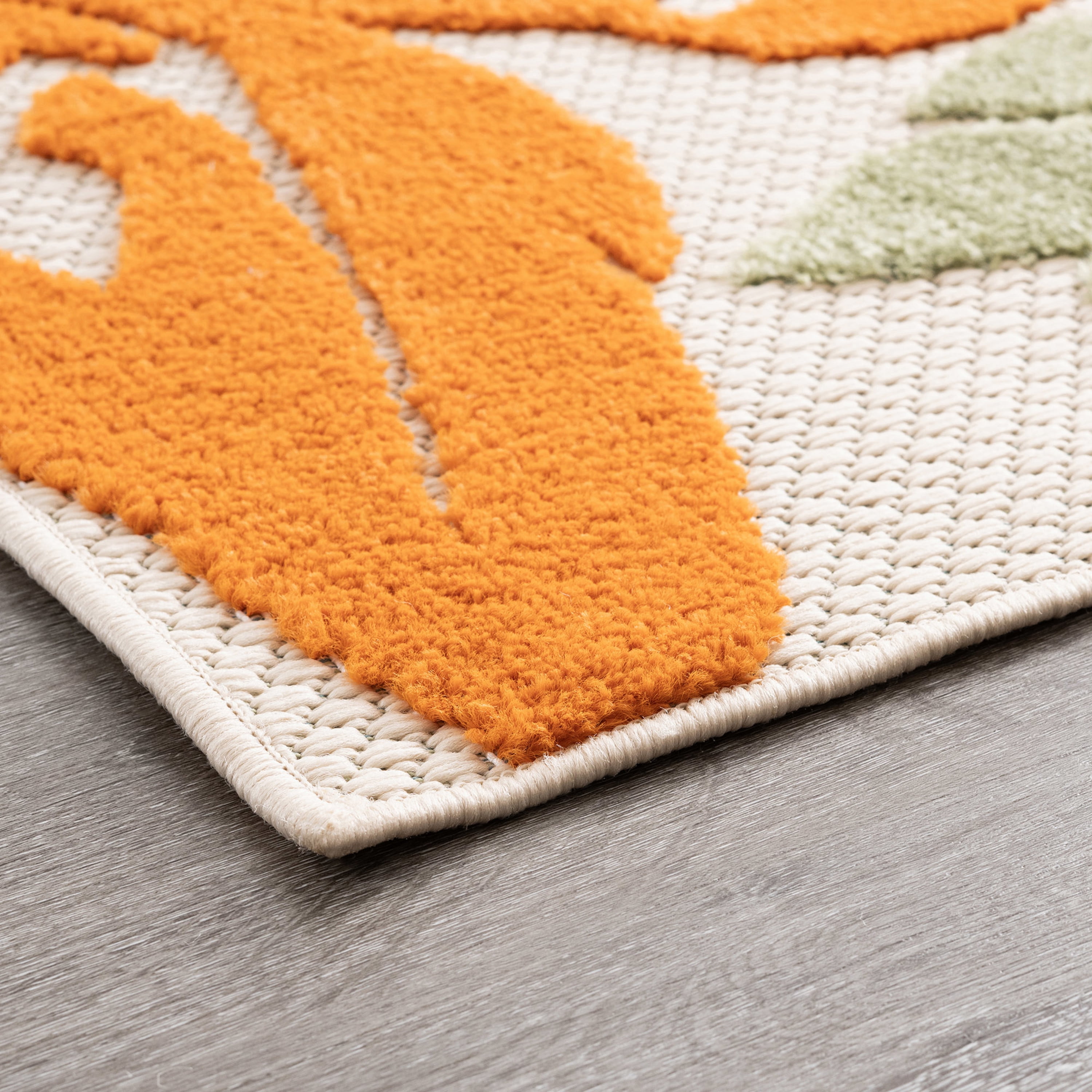 Oasis Modern Floral Gold and Orange Polypropylene Indoor Outdoor Runner Rug, 2'x8' Rectangle