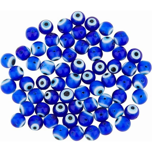 98Pcs Evil Eye Beads 8mm Handmade Lampwork Beads Blue Eyeball Beads Flat Round Turkish Eye Bead Lampwork Spacer Beads for DIY Bracelets Necklace Jewelry Making Hole: 1mm