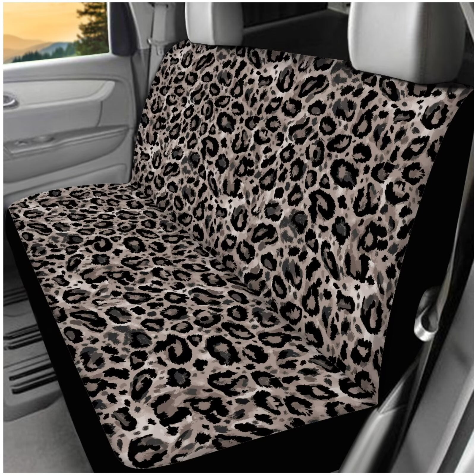 HUIACONG Gray Leopard Print Car Seat Covers Full Set Cheetah Car Accessories 14 Pcs with Steering Wheel Cover Arm Rest Cover Seat Belt Pads Headrest Cover Coasters Keychain Universal Fit