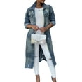 thumbnail image 1 of xiaxaixu Women's Coat Denim Lapel Neck Long Sleeves Ripped Outer Garment, 1 of 4