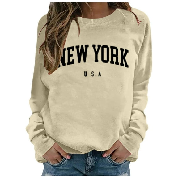 Wangmeiwg Women's Sweatshirts Women's Hoodies Sweatshirt Printed Round Neck Pullover Long Sleeve Casual Hoodie for Khaki S