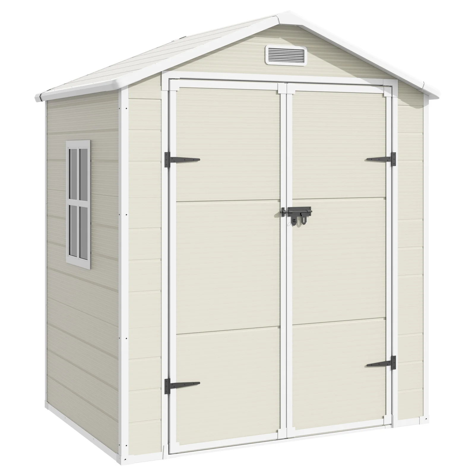 Amopatio Storage Shed 6×4.5 FT, Resin Sheds & Plastic Outdoor Storage with Floor Outdoors Garden Tool Shed Tuff Outside Patio Shed with Lockable Door for Bike,Sandstone