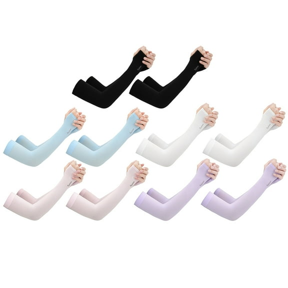 5 Pairs UV Arm Sleeves Breathable Ice Silk Sleeve Sun Protect Oversleeve Cooling Arm Covers for Outdoor Driving (Black White Blue Pink Purple)