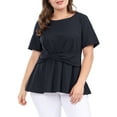 thumbnail image 5 of Unique Bargains Women's Plus Size Short Sleeve Solid Outfits Fashion Wrap Peplum Tops 4X Navy Blue, 5 of 7