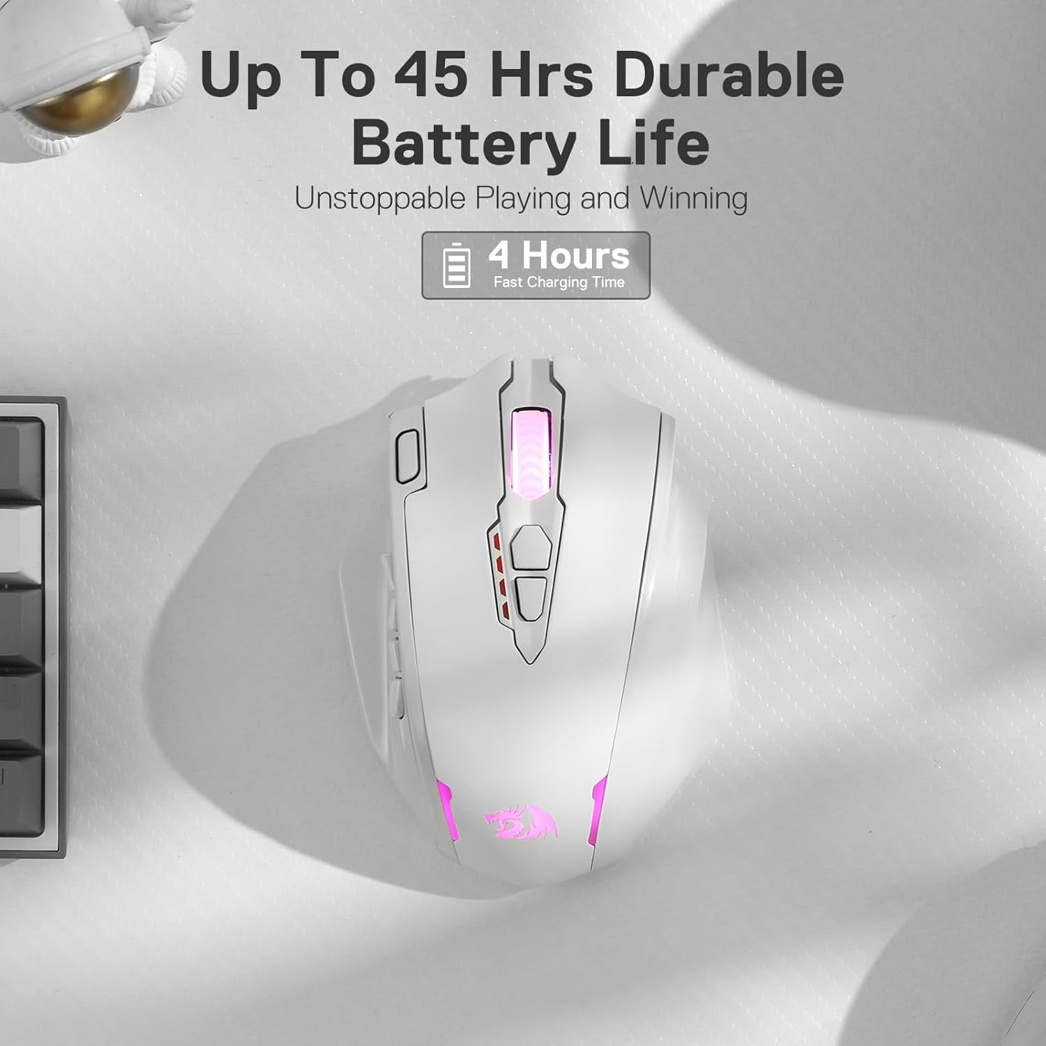 Redragon M913 Gaming 16000 DPI Wired 2.4Ghz Wireless RGB Optical Gamer Mice 16 Programmable Buttons, Black/White Mouse