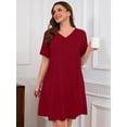thumbnail image 4 of SHOWMALL Nightgowns for Plus Women Soft Short Sleeve Pajama Dress with Pockets for Sleep NightWine Red 1X, 4 of 7
