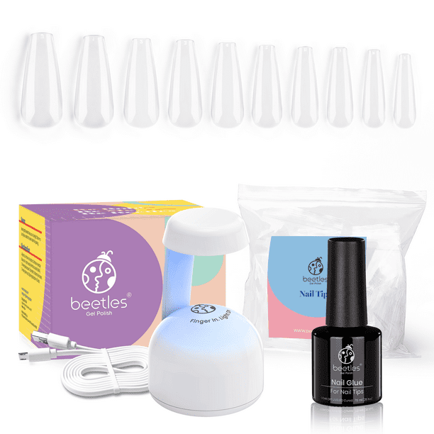 Beetles Nail Tips and Glue Gel Nail Kit, 2 In 1 Nail Gel and Base Gel with 500Pcs Coffin Nails