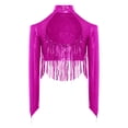 thumbnail image 7 of iiniim Girls Metallic Sequin Tassel Crop Top Cold Shoulder Cutout Back Long Sleeve Latin Jazz Dance Shirt Hot Pink 8, 7 of 7