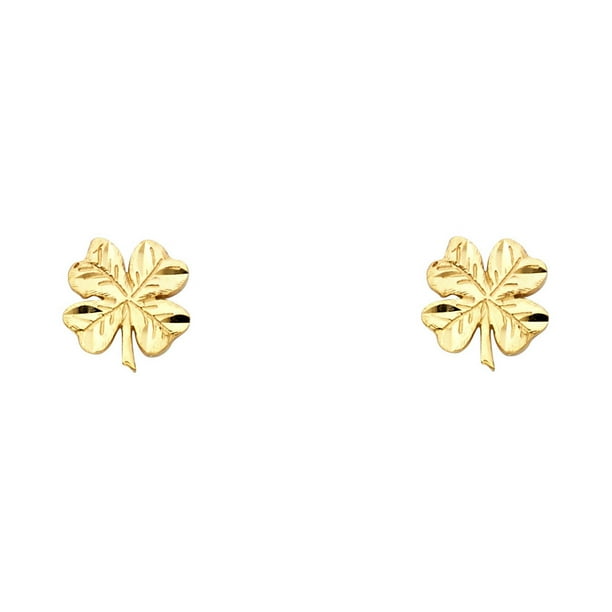 GemApex Clover Studs Earrings Solid 14k Yellow Gold Four Leaf Lucky