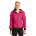 thumbnail image 1 of Sport-Tek - Chaqueta cortavientos con capucha y relieve para mujer LST53 rosa frambuesa/negro grande deporte-tek LST53, 1 of 1