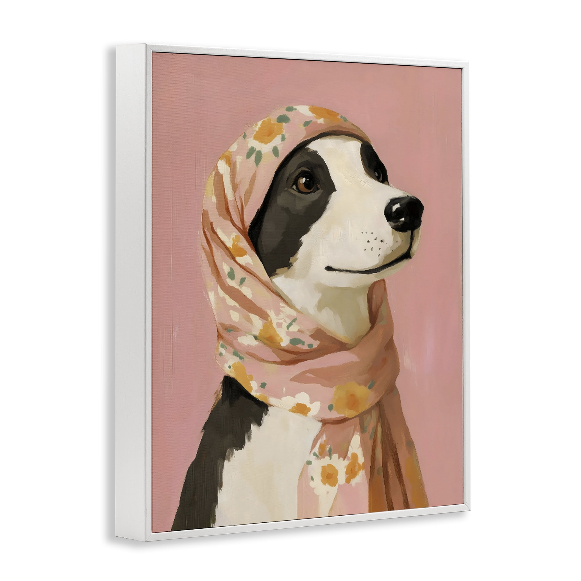 Stupell Industries Dog Babushka in Floral Scarf White Framed Giclee Art, design by The Prints Vibe