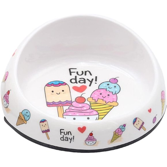 Yazoeia Pet Feeding Bowl, Neck Protection, Feeding Device, Anti overturning Water Dispenser, Anti Slip Food Basin-Oblique Mouth Leak Proof Bowl Happy ice Cream,New 7.5 "Small Diagonal CJC912-126556