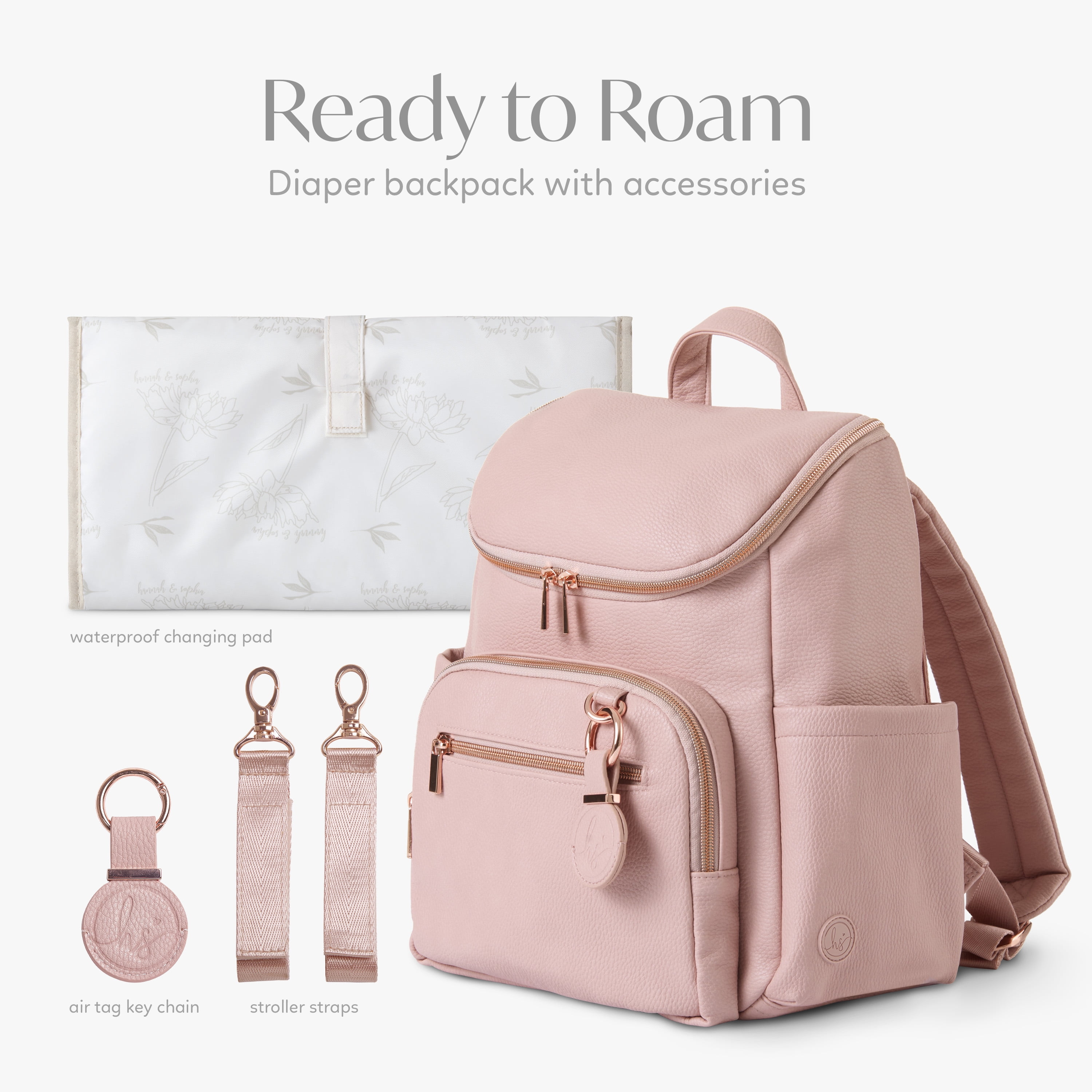 Hannah & Sophia Ready to Roam Diaper Bag Set, Rose Pink