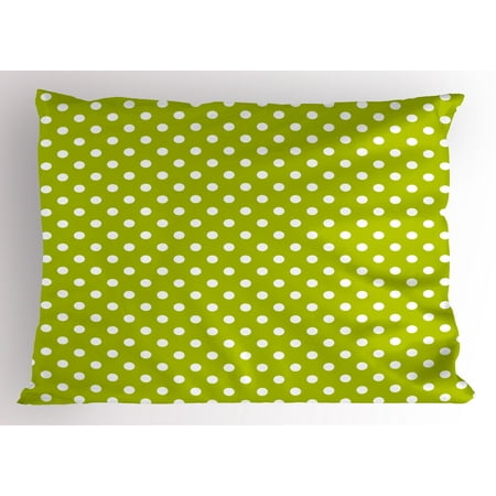70s Psychedelic Art (Retro Pillow Sham Vintage Old Fashioned 60s 70s Inspired Polka Dots Pop Art Style Art Print, Decorative Standard Size Printed Pillowcase, 26 X 20 Inches, Lime Green and White, by)
