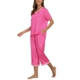 thumbnail image 4 of MINTREUS Women's Pajama Set Short Sleeved V-Neck Pajama Silk 2-Piece Set Capris Women's Satin Pajama Set Casual Clothing, 4 of 7