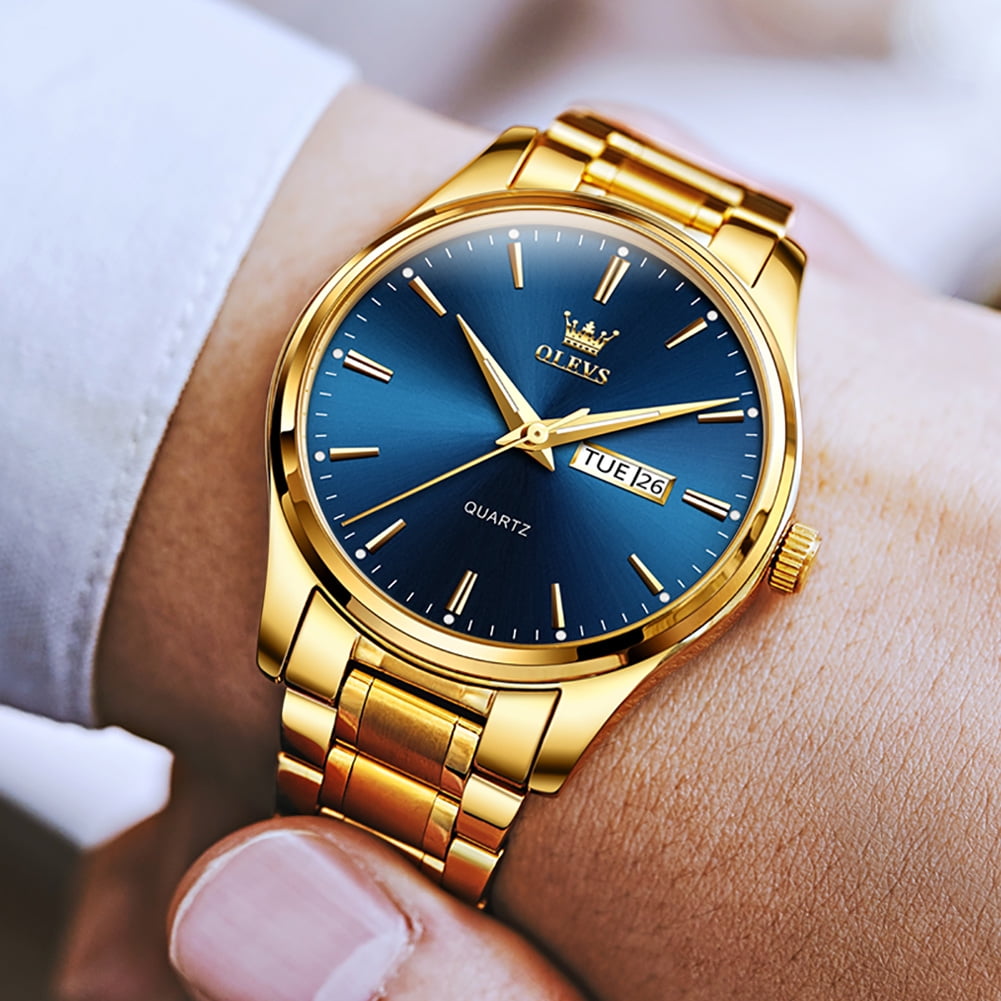 OLEVS Classic Men Watches with Date,Stainless Steel Man Watch with Date, Bussiness Watches for Men,Luminous Quartz Mens Watches Black/White/Blue/Gold, Waterproof Male Reloj para Hombre