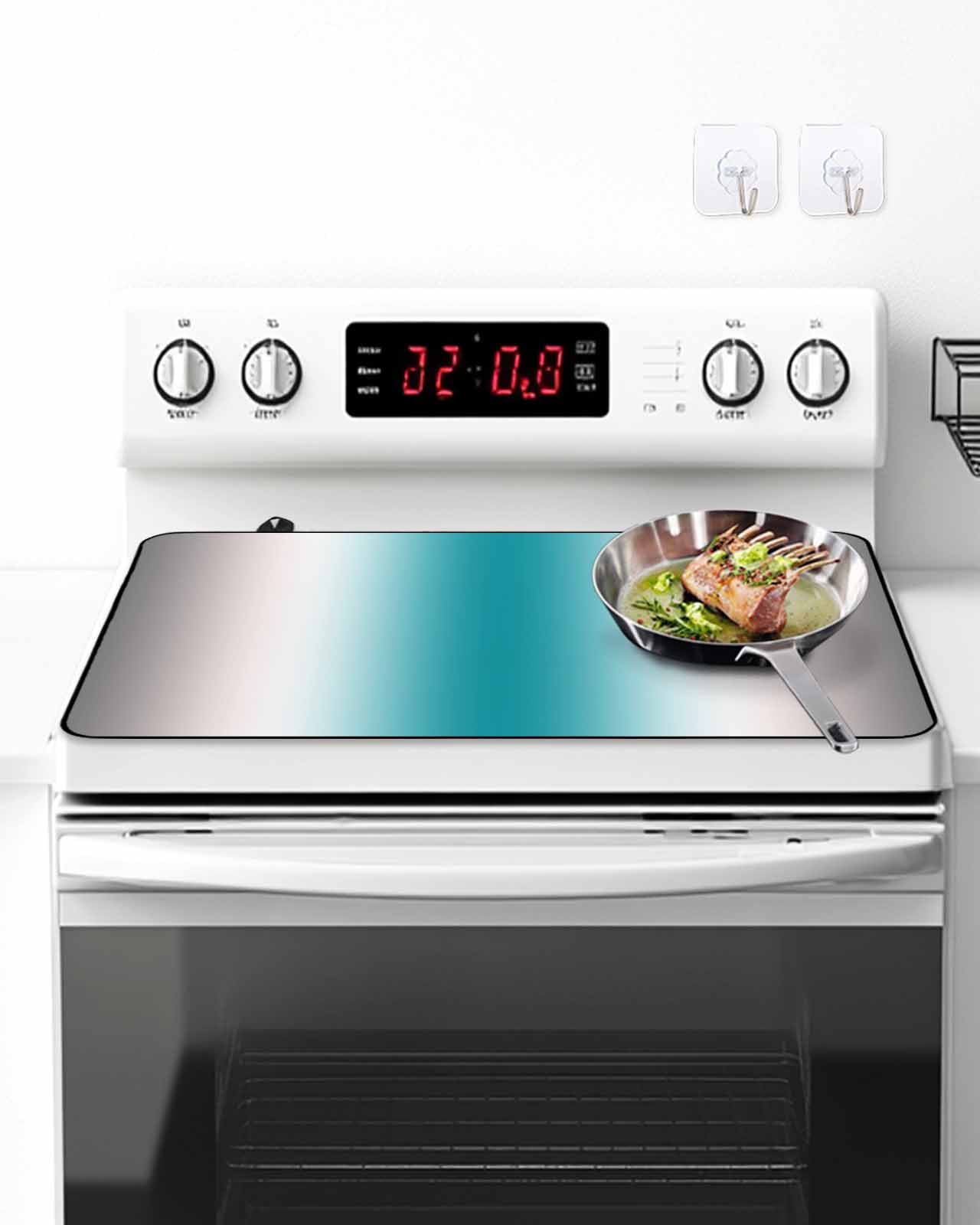 Stove Top Covers for Electric Stove, Turquoise Gray Ombre Glass Stovetop Cover Protector, Farmhouse Teal Gradient Modern Art Induction Cooktop Protector Oven Mat for Kitchen Countertop 36"x21"
