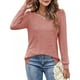 thumbnail image 2 of Camiseta con cuello cuadrado para mujer, camisetas de manga larga plisadas de color puro informal a la moda para ir de compras en el trabajo, rosa M, 2 of 5