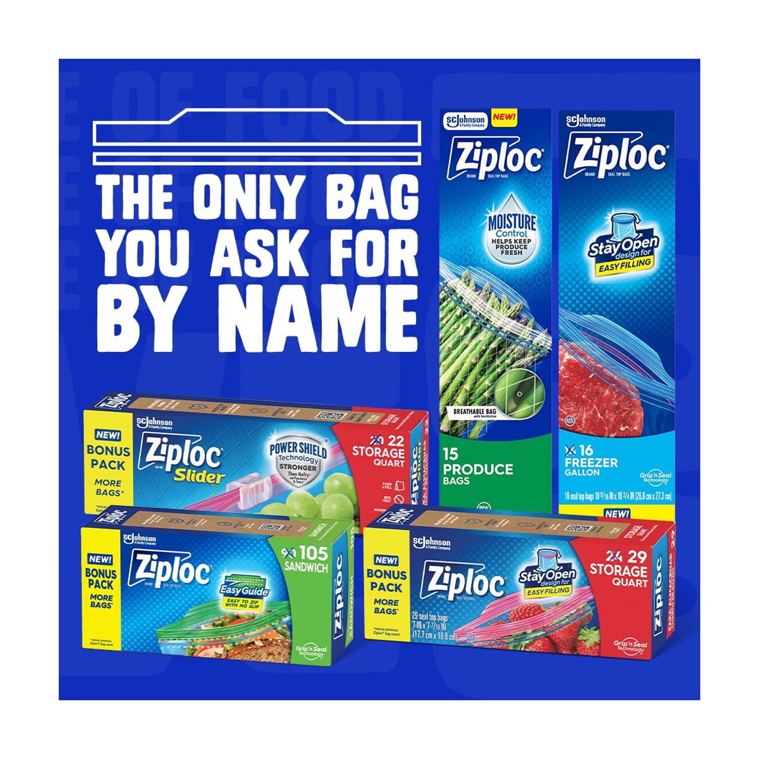 (9 pack) Ziploc® Brand Freezer Half Gallon Food Storage Bags, Grip 'n Seal Technology, Zipper, 40 Count