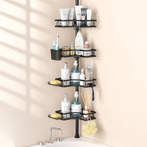 TINANA 4-Tier Adjustable Tension Pole Shower Caddy, Black