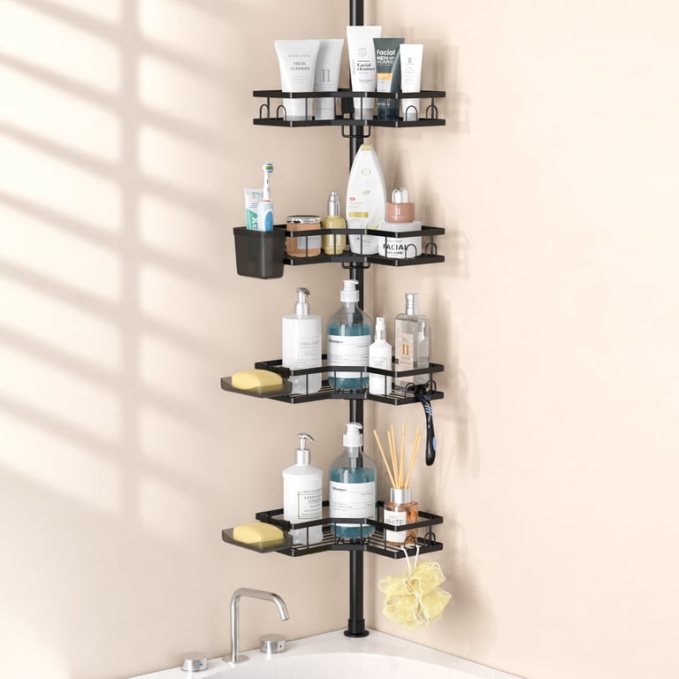 TINANA 4-Tier Adjustable Tension Pole Shower Caddy, Black photo 1