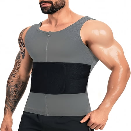 OQRKI Sauna Vest for Men Waist Trainer Sauna Shirt for Men Zipper Sweat Belt Tank Top for Belly Fat