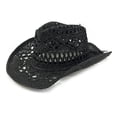 thumbnail image 1 of Sombrero de vaquero perforado hecho a mano para mujer/hombre, sombrero de vaquero de ala ancha para verano, playa, ajustable$Sombrero de paja vaquero clásico perforado estilo occidental, 1 of 5