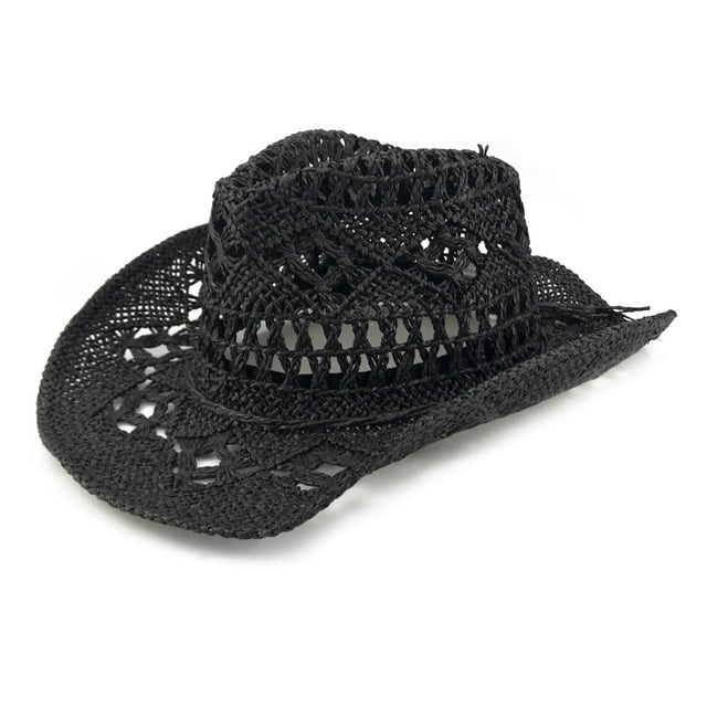 Sombrero de vaquero perforado hecho a mano para mujer/hombre, sombrero de vaquero de ala ancha para verano, playa, ajustable$Sombrero de paja vaquero clásico perforado estilo occidental