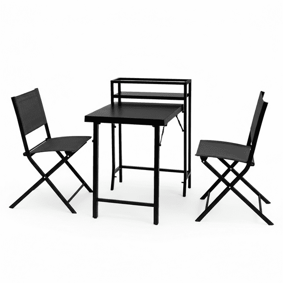 DuraYu 3-Piece Patio Bistro Set, Folding Metal Frame Chairs with Textilene, Black Outdoor Furniture