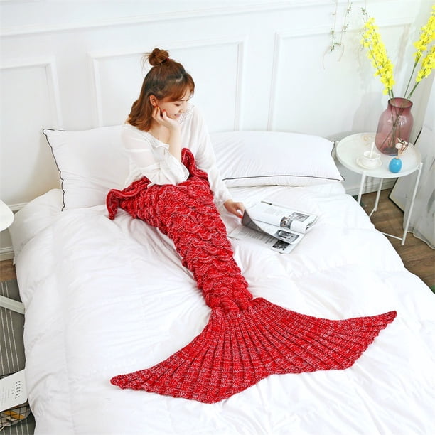 Manta tejida a mano, suave y cómoda, manta de sirena para la siesta, manta de color sólido, manta sencilla y transpirable
