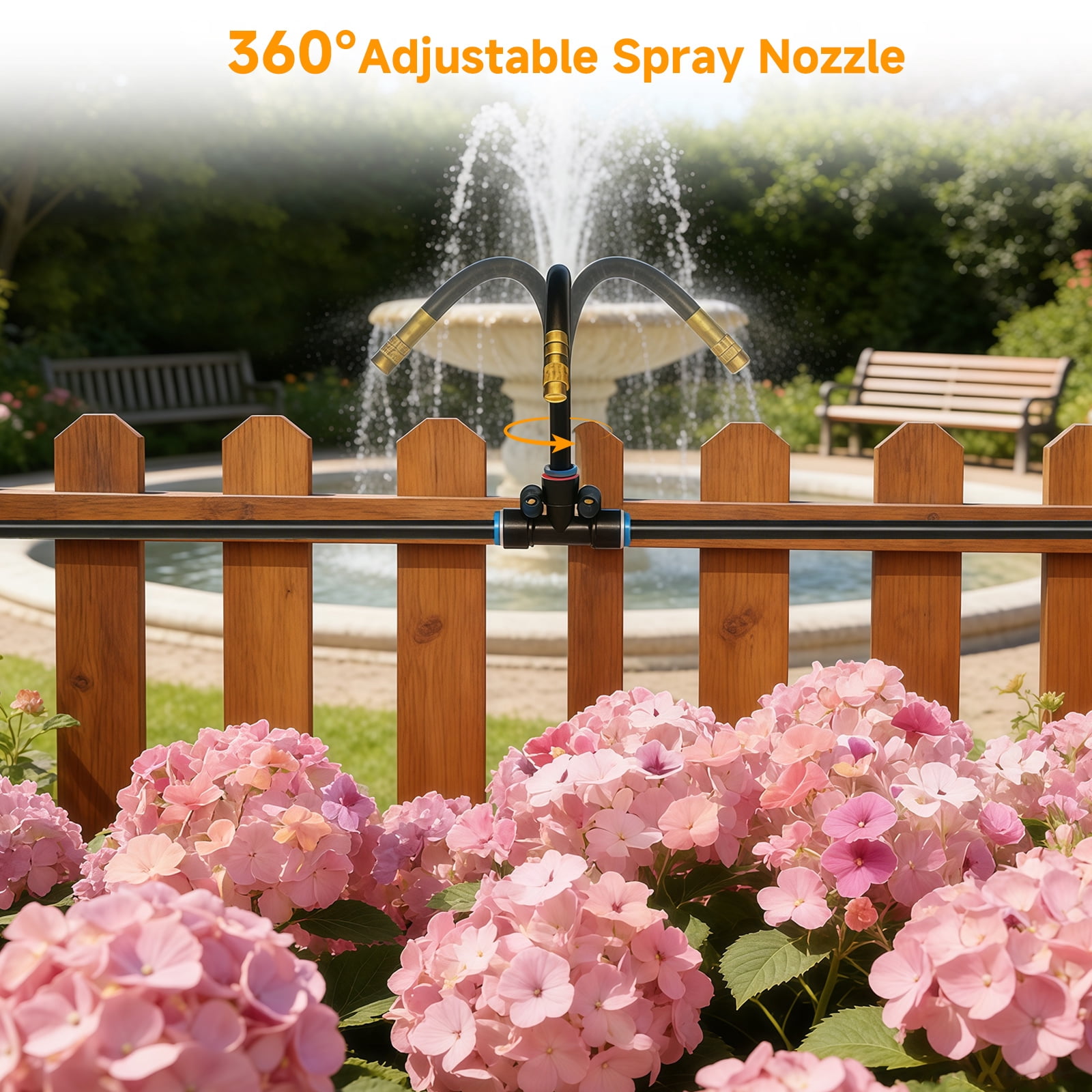 Gijjgole 100FT Garden Watering Kit with 16 Directional Sprinklers,Adjustable 360-Degree Rotating Misting Irrigation System,  16 Three-Way Connectors, Y Adapter and Hose Clamps – Ideal for Patio